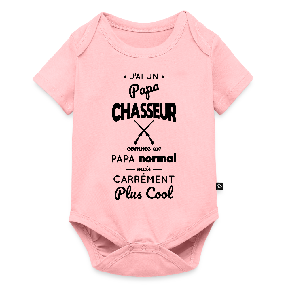 Body Bébé bio manches courtes - J'ai un papa chasseur - rose