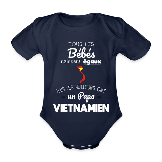 Body Bébé bio manches courtes - Les Meilleurs Ont Un Papa Vietnamien - marine foncé