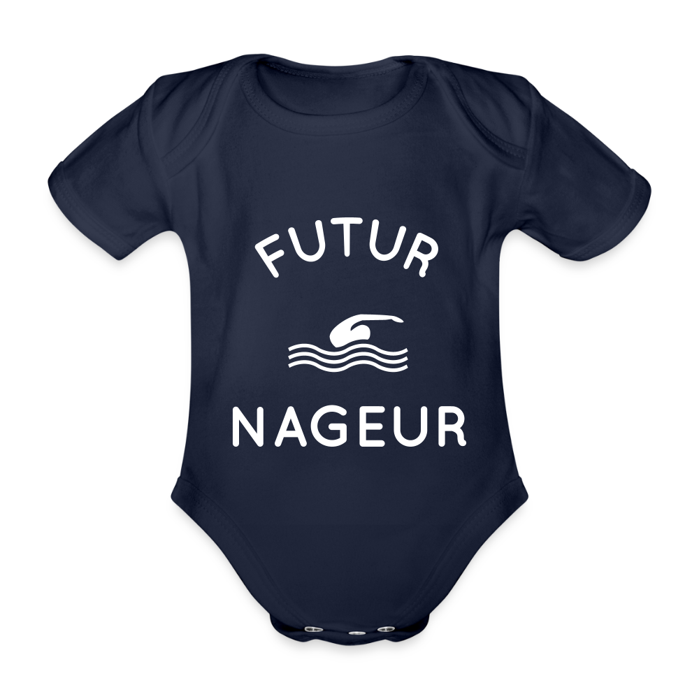 Body Bébé bio manches courtes - Futur nageur - marine foncé