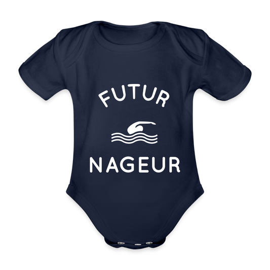 Body Bébé bio manches courtes - Futur nageur - marine foncé