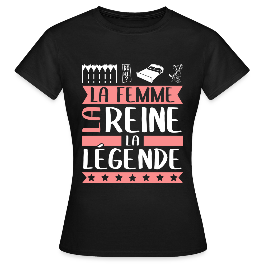 T-shirt femme Emilienne rébus – La femme, la reine, la légende - noir