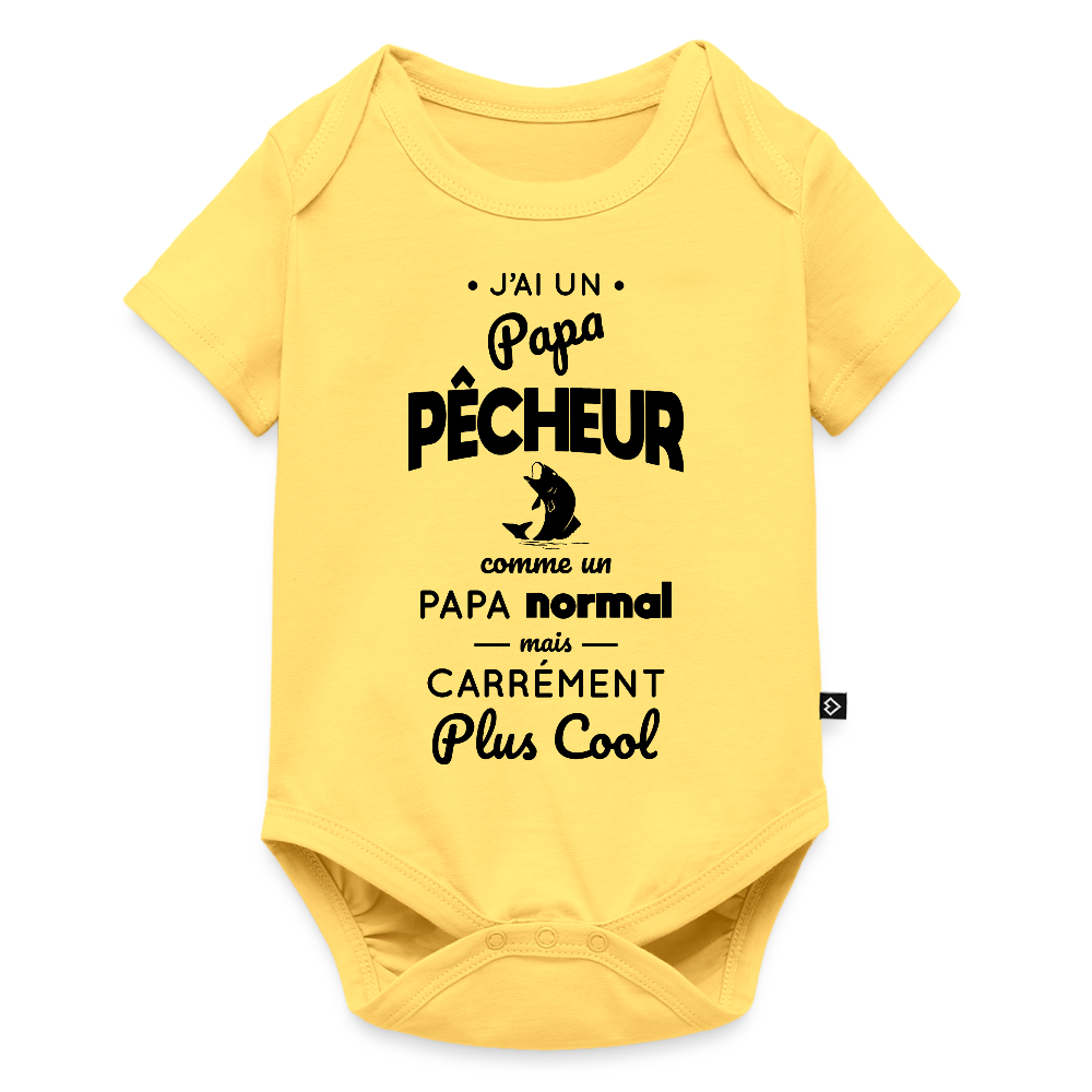 Body Bébé bio manches courtes - J'ai un papa pêcheur - jaune pastel