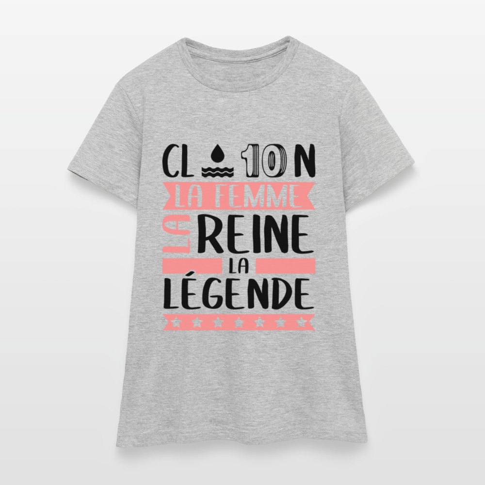 T-shirt femme coloris clair Claudine en rébus – La femme, la reine, la légende - gris chiné
