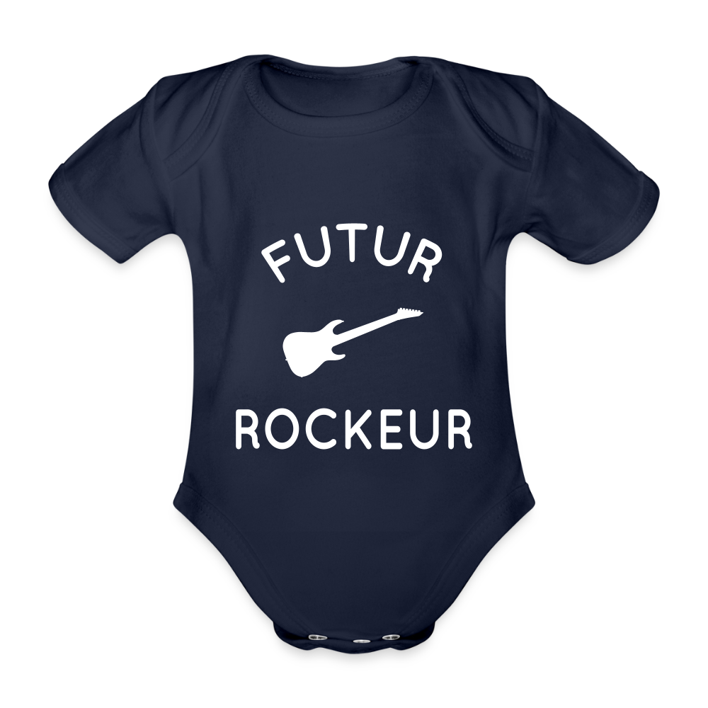 Body Bébé bio manches courtes - Futur rockeur - marine foncé