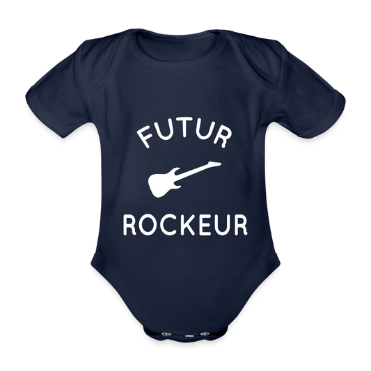 Body Bébé bio manches courtes - Futur rockeur - marine foncé