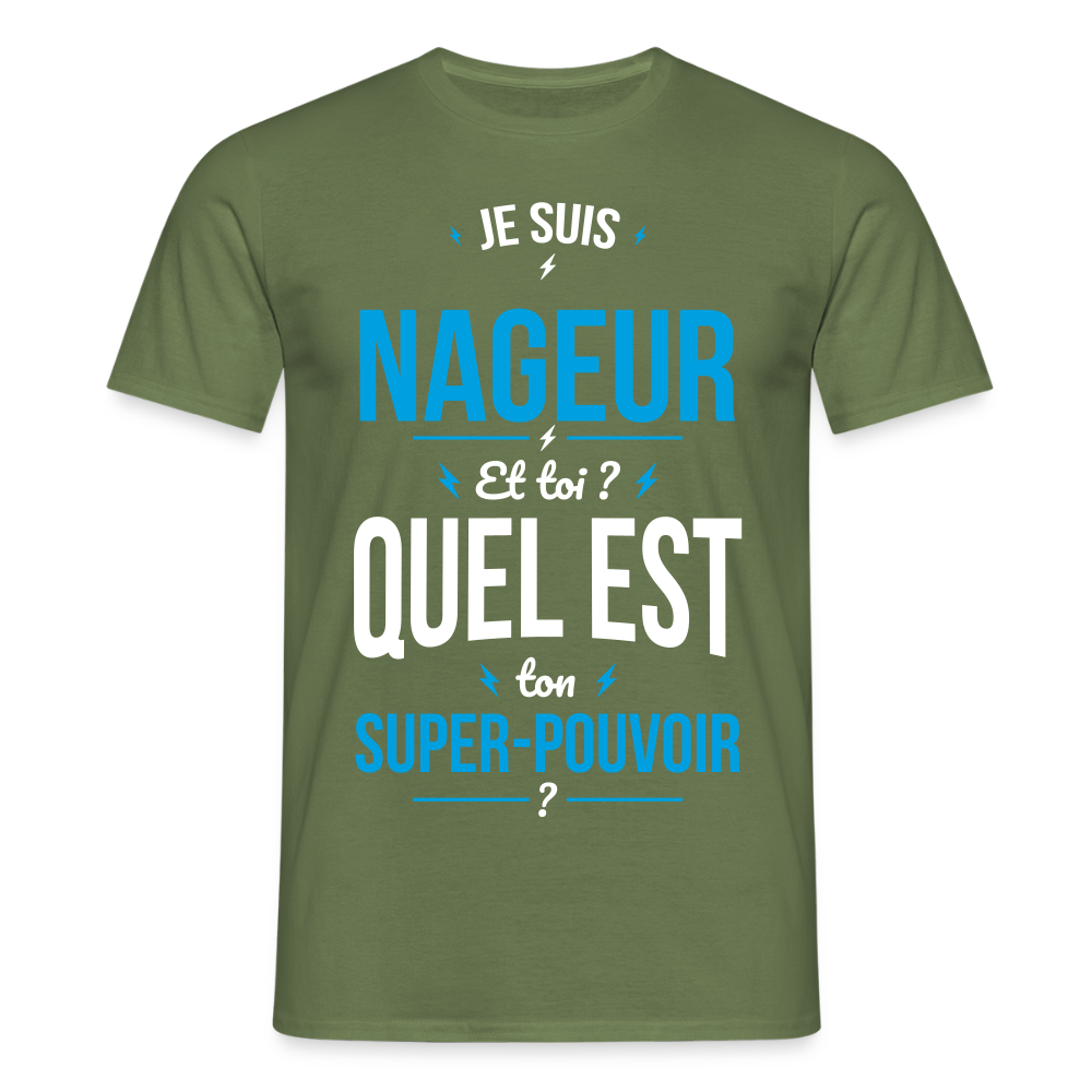 T-shirt Homme - Je suis nageur - Super-pouvoir - vert militaire