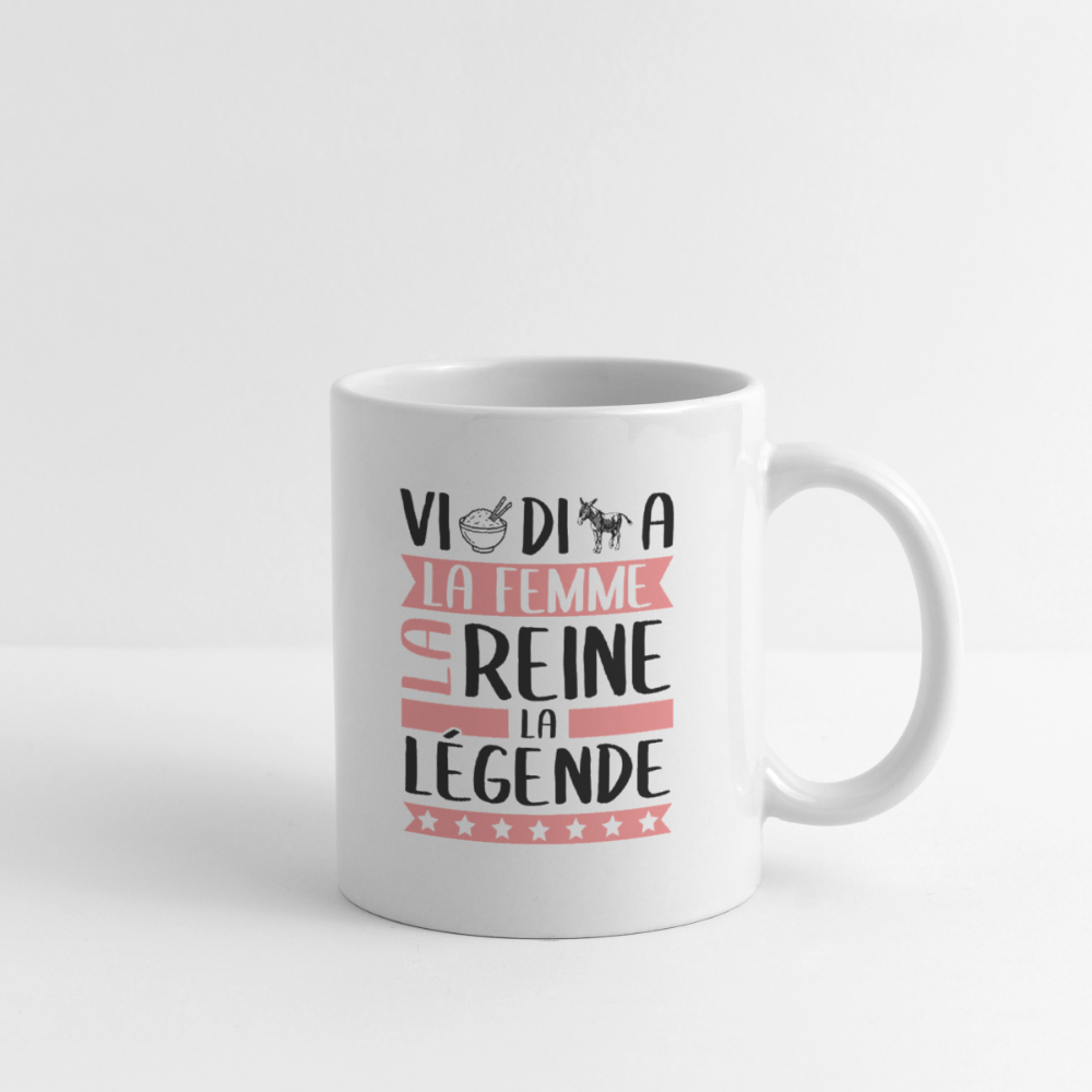 Mug blanc Viridiana rébus – La femme, la reine, la légende - blanc