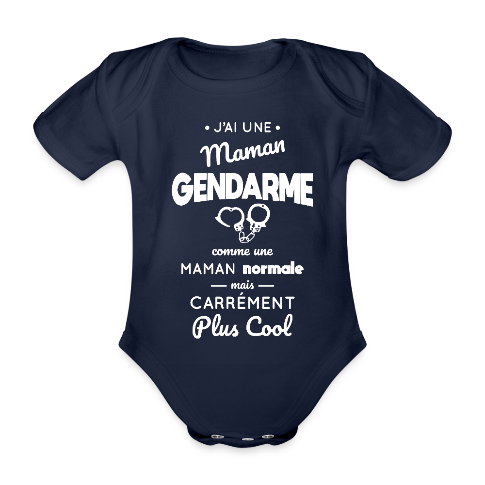 Body Bébé bio manches courtes - J'ai une maman gendarme - marine foncé