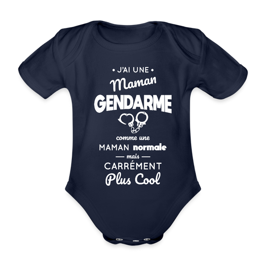 Body Bébé bio manches courtes - J'ai une maman gendarme - marine foncé