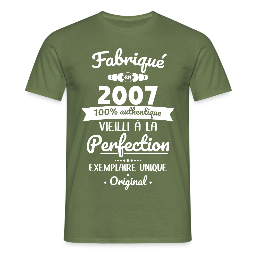 T-shirt Homme - Anniversaire 18 Ans - Fabriqué en 2007 - vert militaire