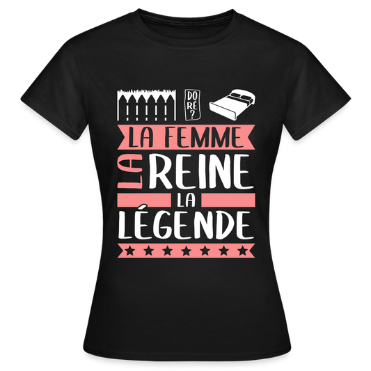 T-shirt femme Emilie rébus – La femme, la reine, la légende - noir