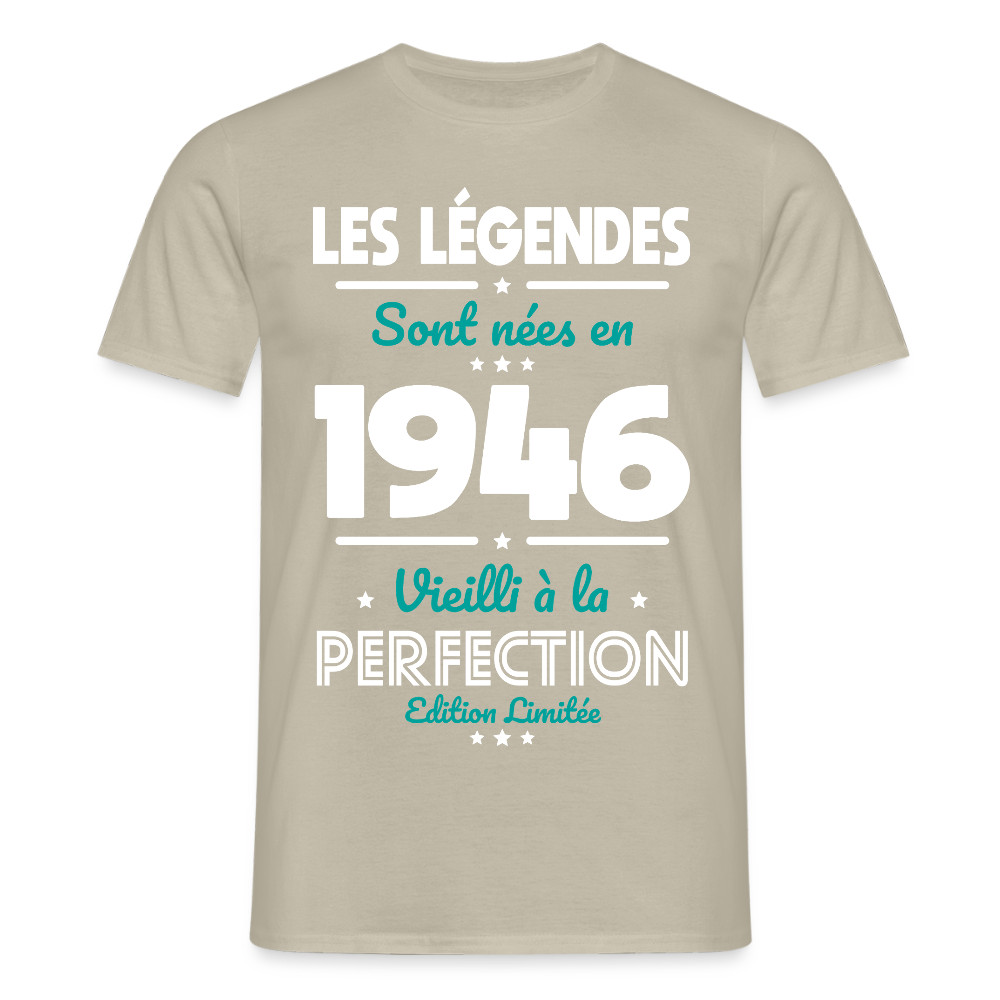 T-shirt anniversaire homme 80 ans – Les légendes sont nées en 1946 - beige sable