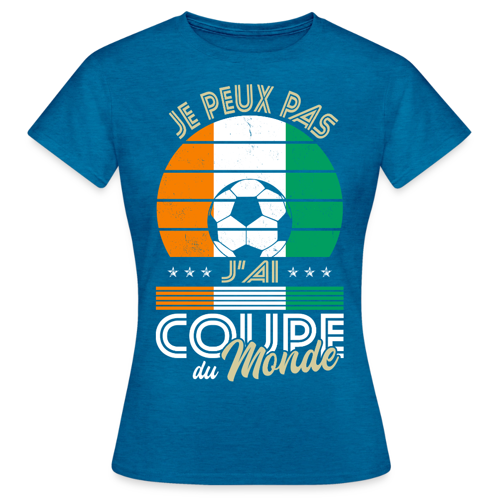 T-shirt Femme - Je peux pas j'ai Coupe du Monde - Côte d’Ivoire - bleu saphir antique chiné