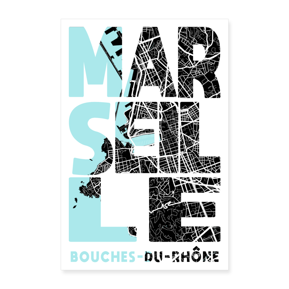 Poster Marseille - Plan Marseille - 40 x 60 cm - blanc