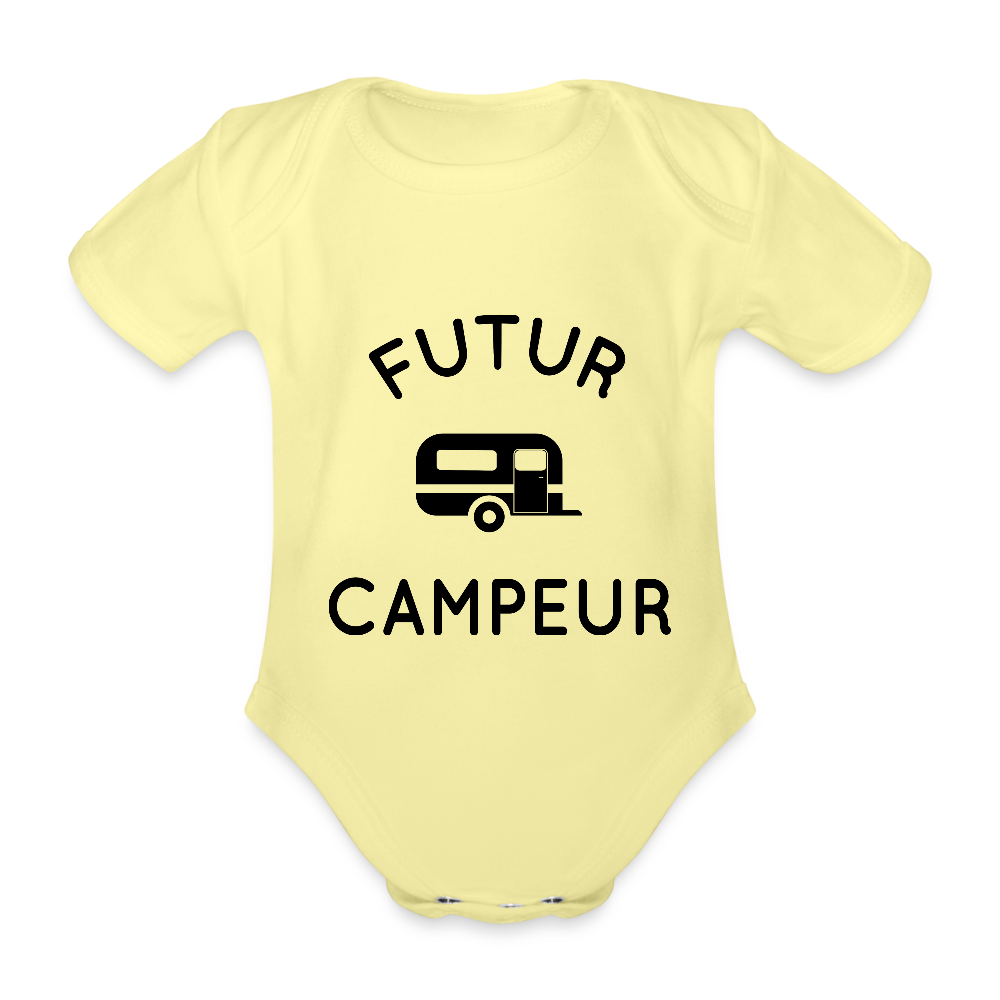 Body Bébé bio manches courtes - Futur campeur - jaune délavé