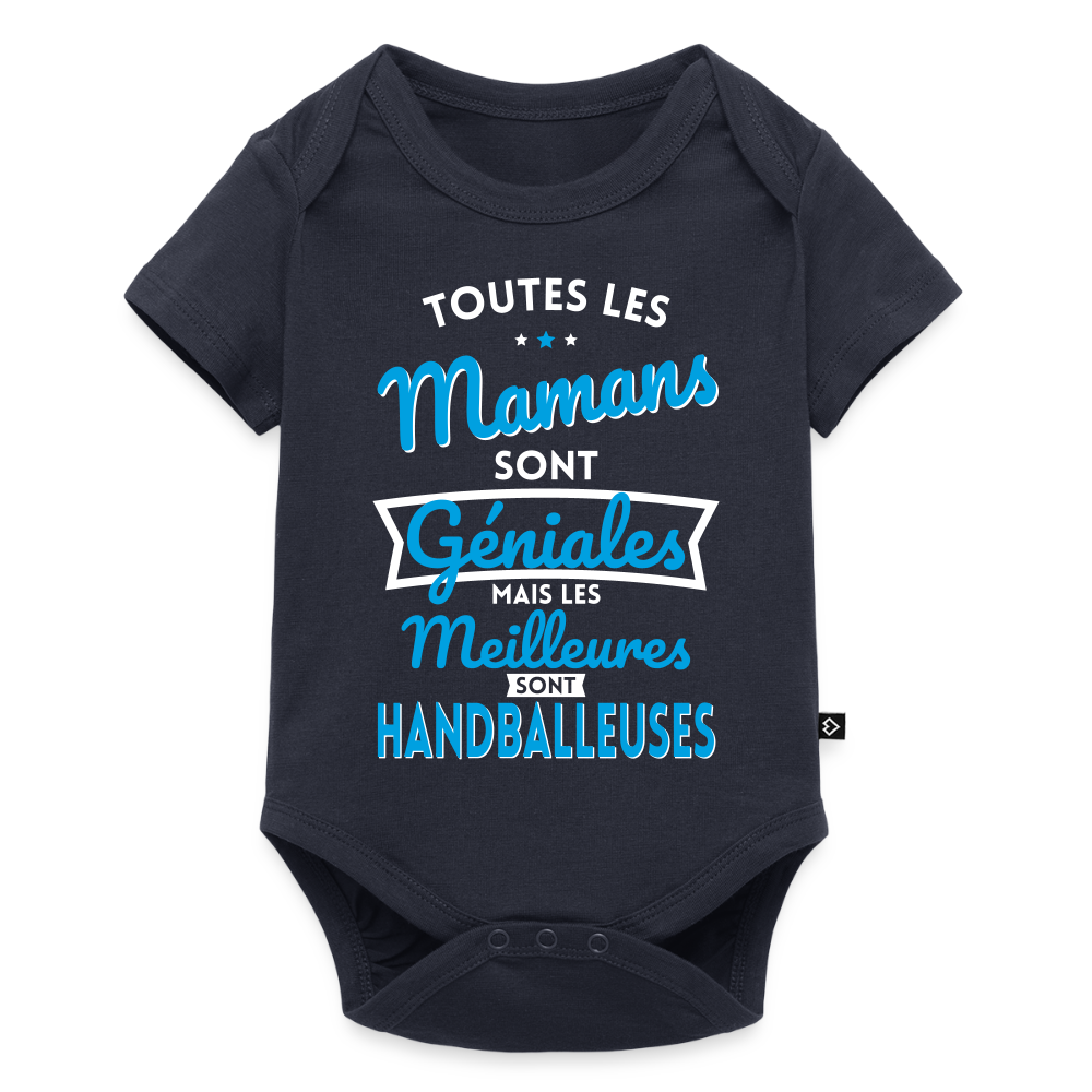 Body Bébé bio manches courtes - Mamans  géniales - Les meilleures sont handballeuses - bleu marine