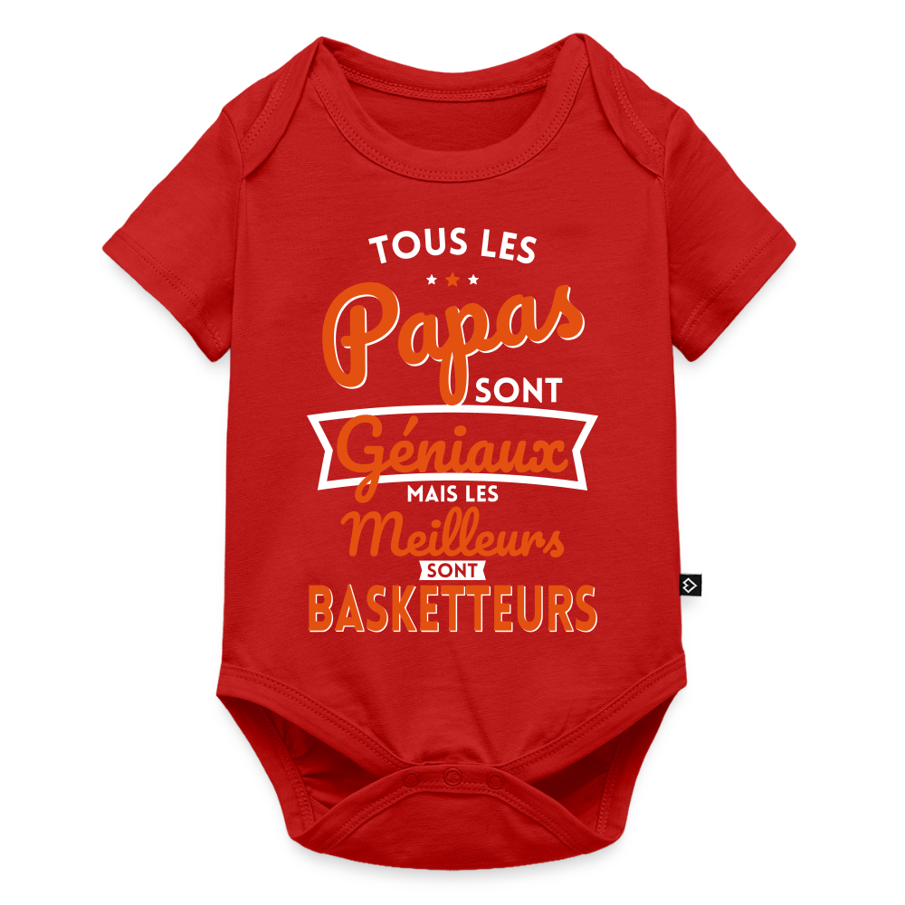 Body Bébé bio manches courtes - Papas géniaux - Les meilleurs sont basketteurs - rouge