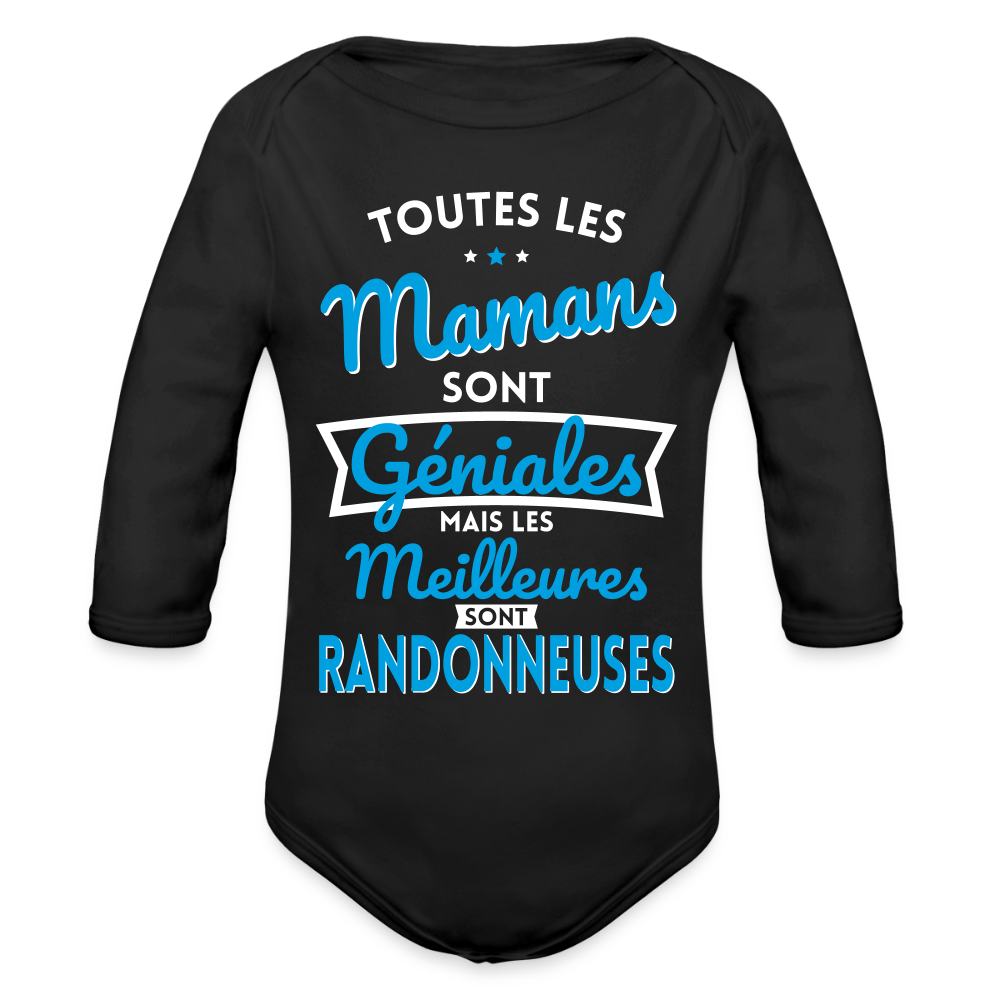 Body Bébé bio manches longues - Mamans géniales - Les meilleures sont randonneuses - noir
