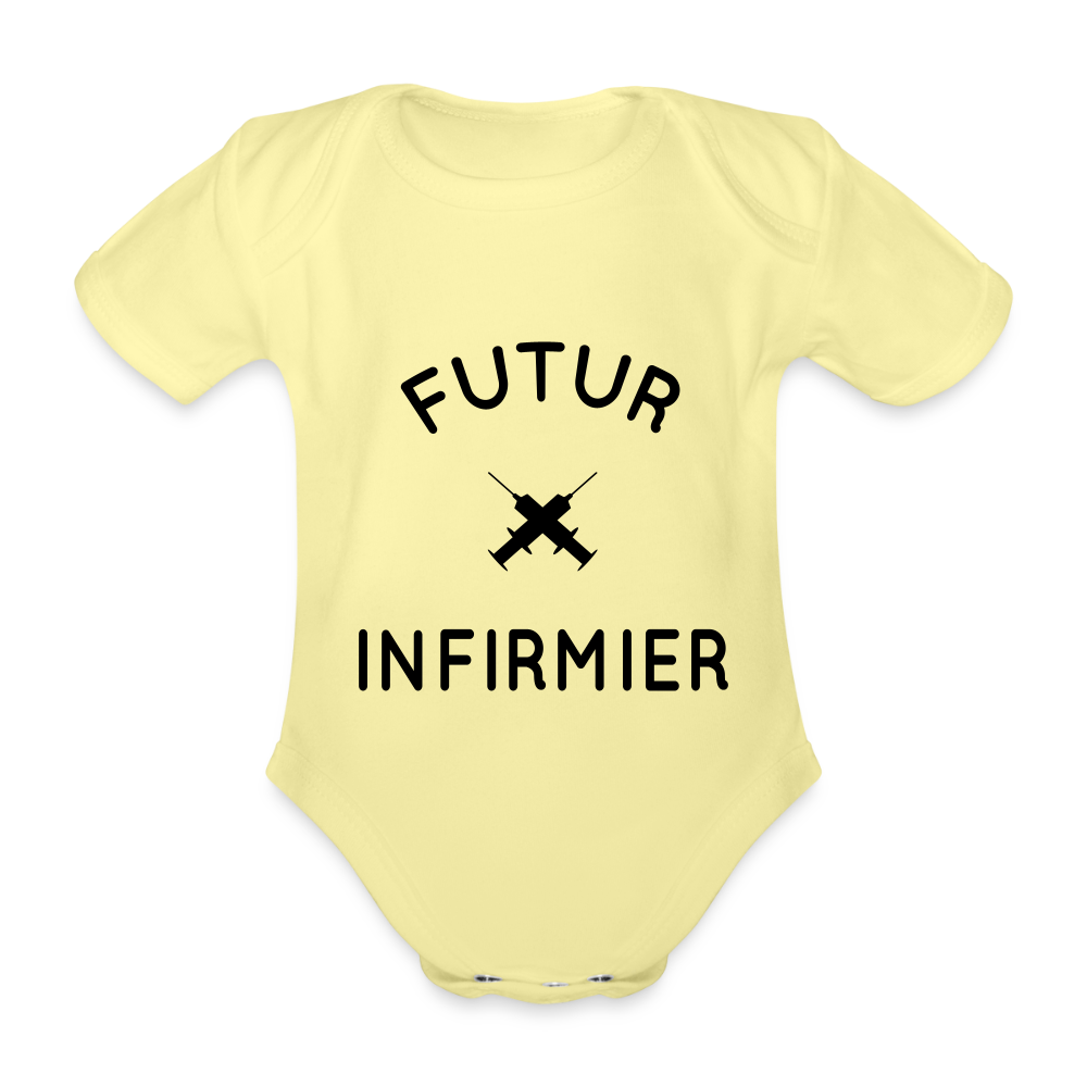 Body Bébé bio manches courtes - Futur infirmier - jaune délavé