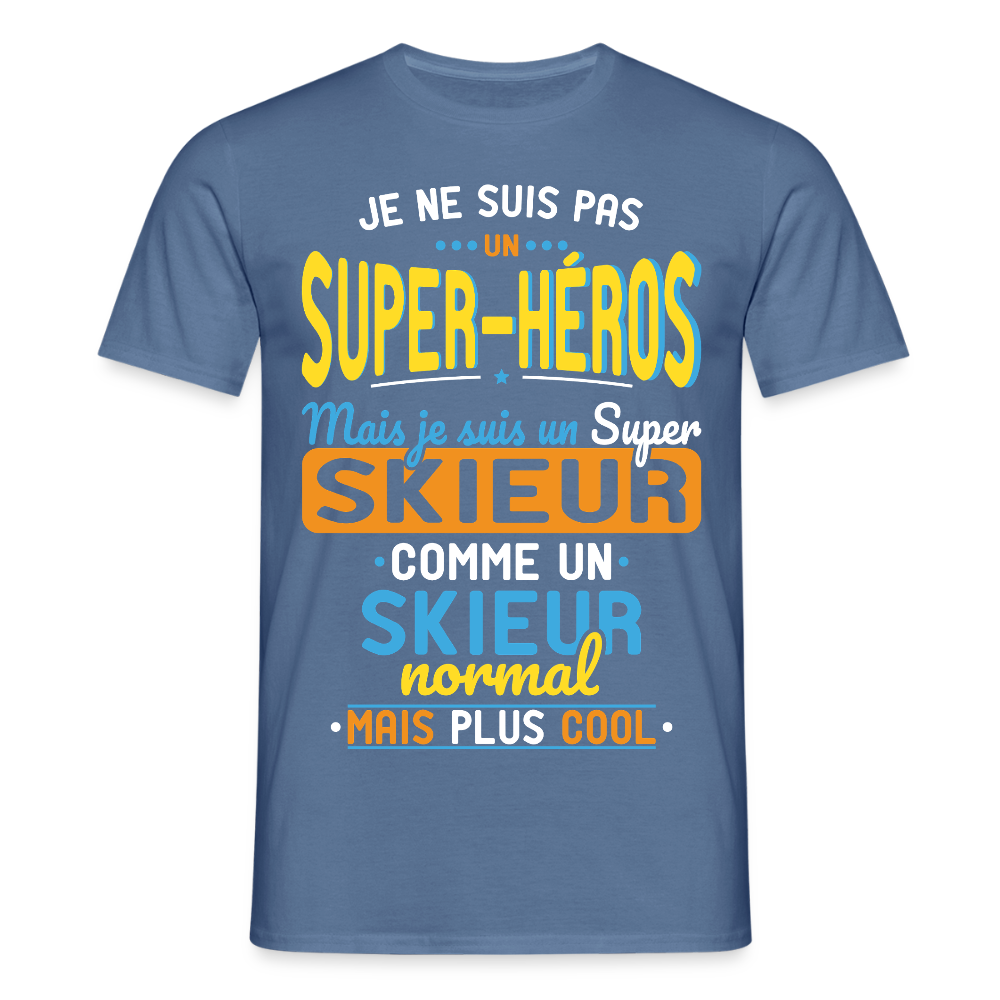T-shirt Homme - Pas un Super-Héros mais un super Skieur - bleu pigeon 