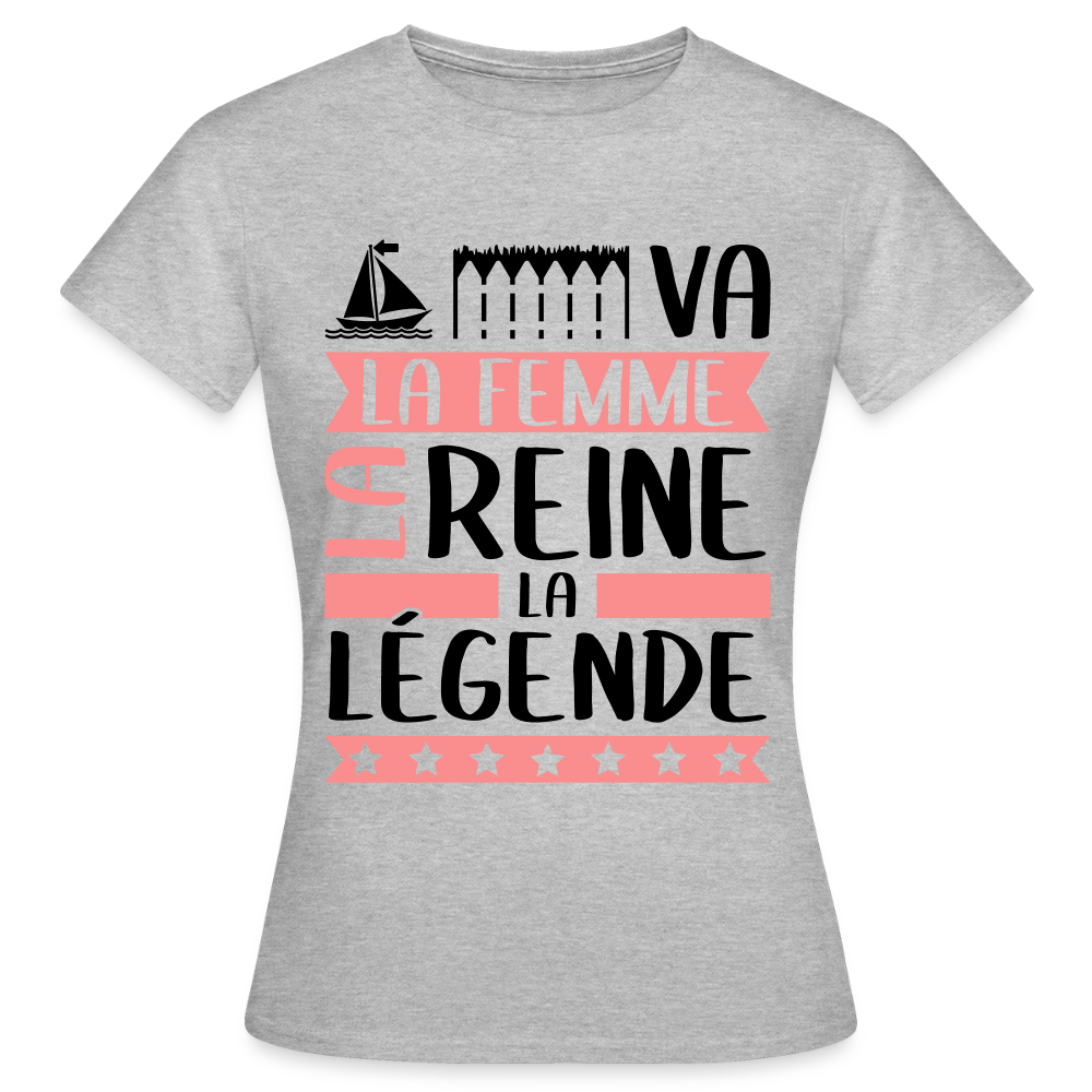 T-shirt femme coloris clair Maëva rébus – La Femme, la reine, la légende - gris chiné