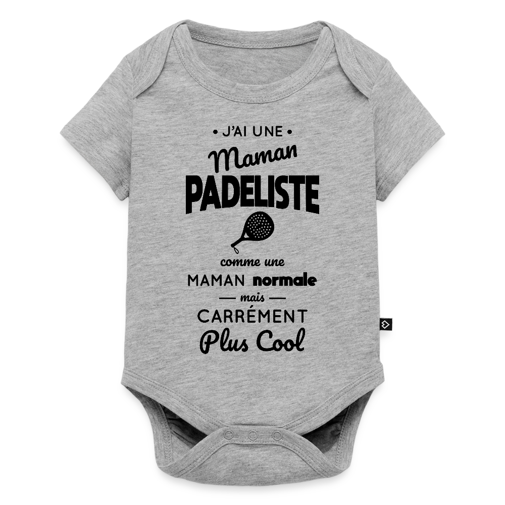 Body Bébé bio manches courtes - J'ai une maman padeliste - gris chiné