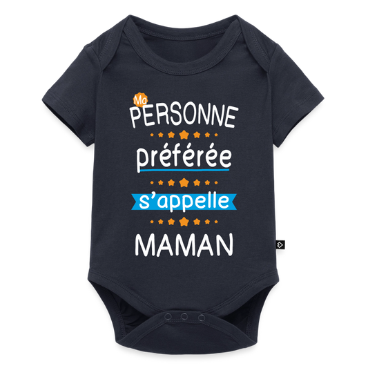 Body bébé bio manches courtes - Personne préférée Maman - bleu marine