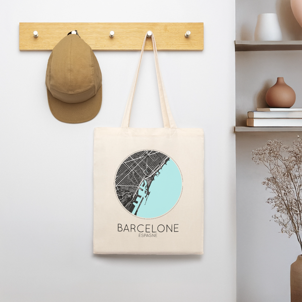 Tote Bag Barcelone Bio Coloris Clair – Plan de Barcelone - écru doux