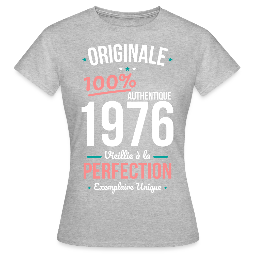 T-shirt anniversaire 50 ans Femme – Originale 1976 Authentique - gris chiné