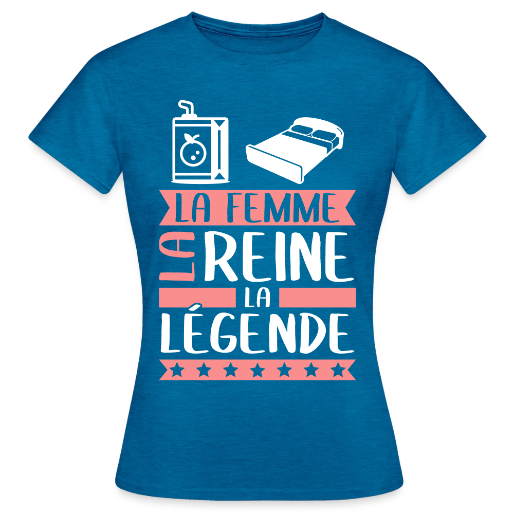 T-shirt femme Julie rébus – La femme, la reine, la légende - bleu saphir antique chiné