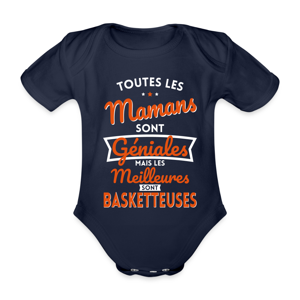 Body Bébé bio manches courtes - Mamans géniales - Les meilleures sont basketteuses - marine foncé