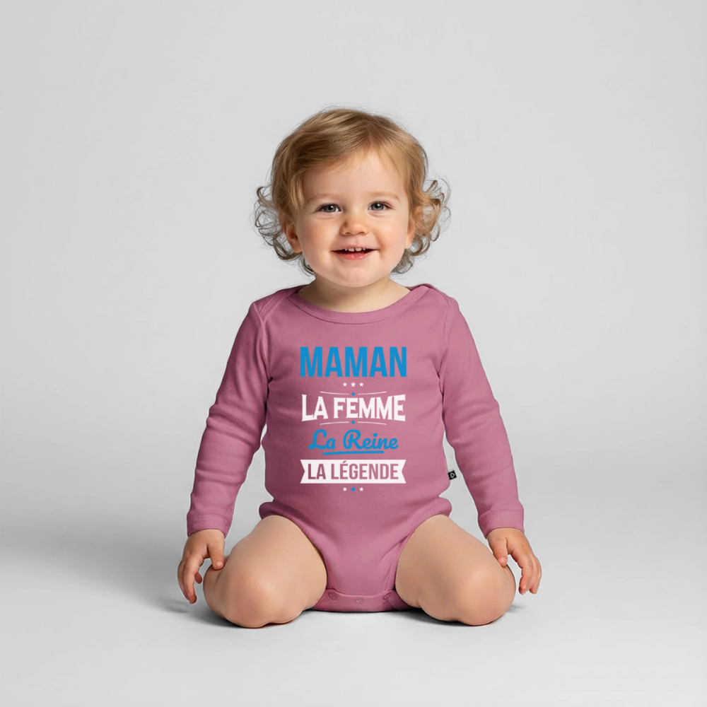 Body bébé bio manches longues - Maman, femme, reine, légende - mauve