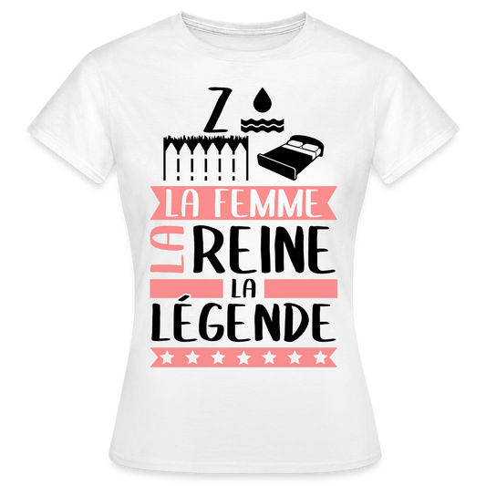 T-shirt femme coloris clair Zoélie en rébus – La femme, la reine, la légende - blanc