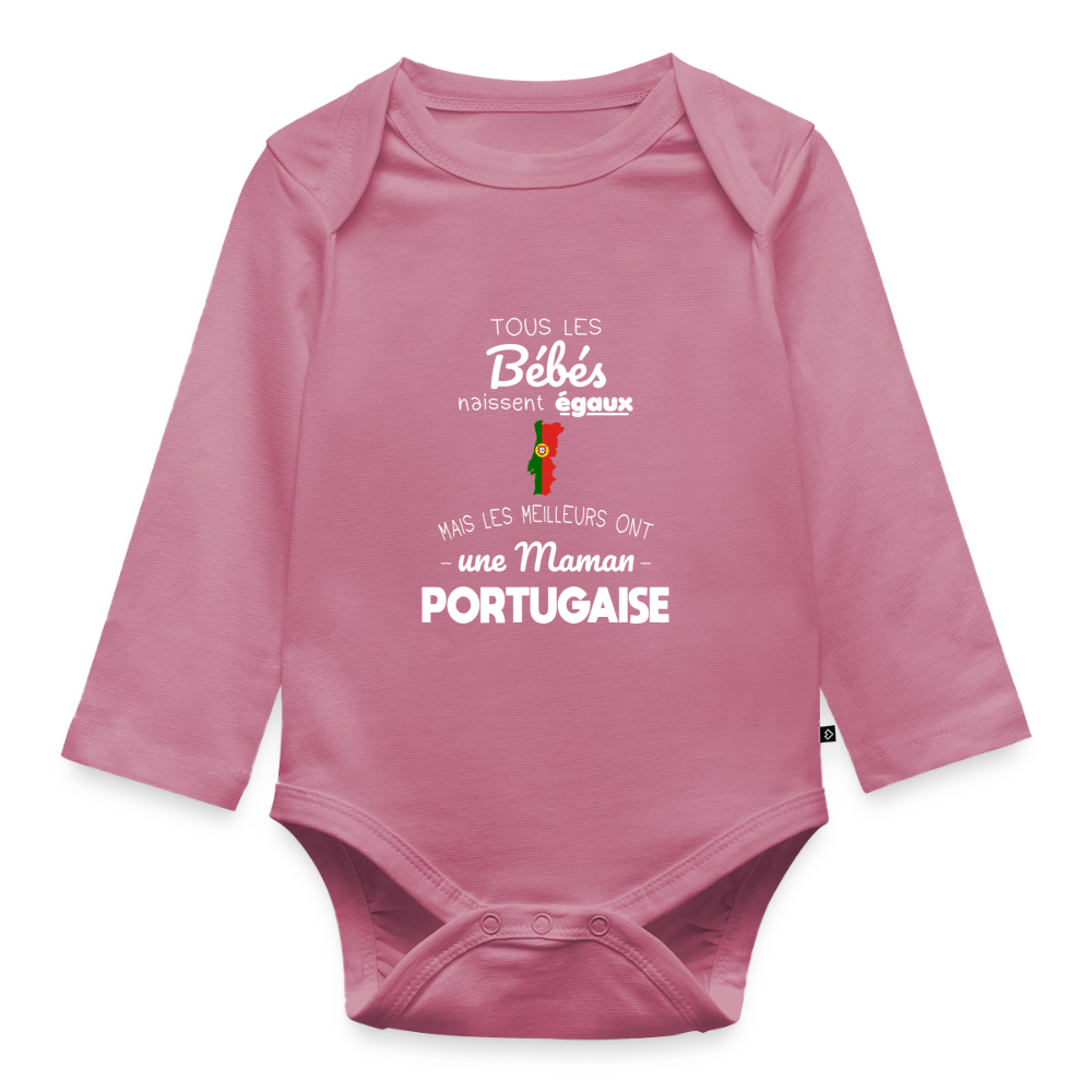 Body Bébé bio manches longues - Les Meilleurs Ont Une Maman Portugaise - mauve