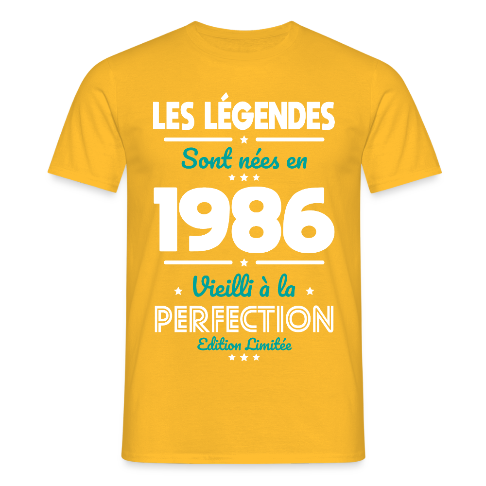 T-shirt anniversaire homme 40 ans – Les légendes sont nées en 1986 - jaune