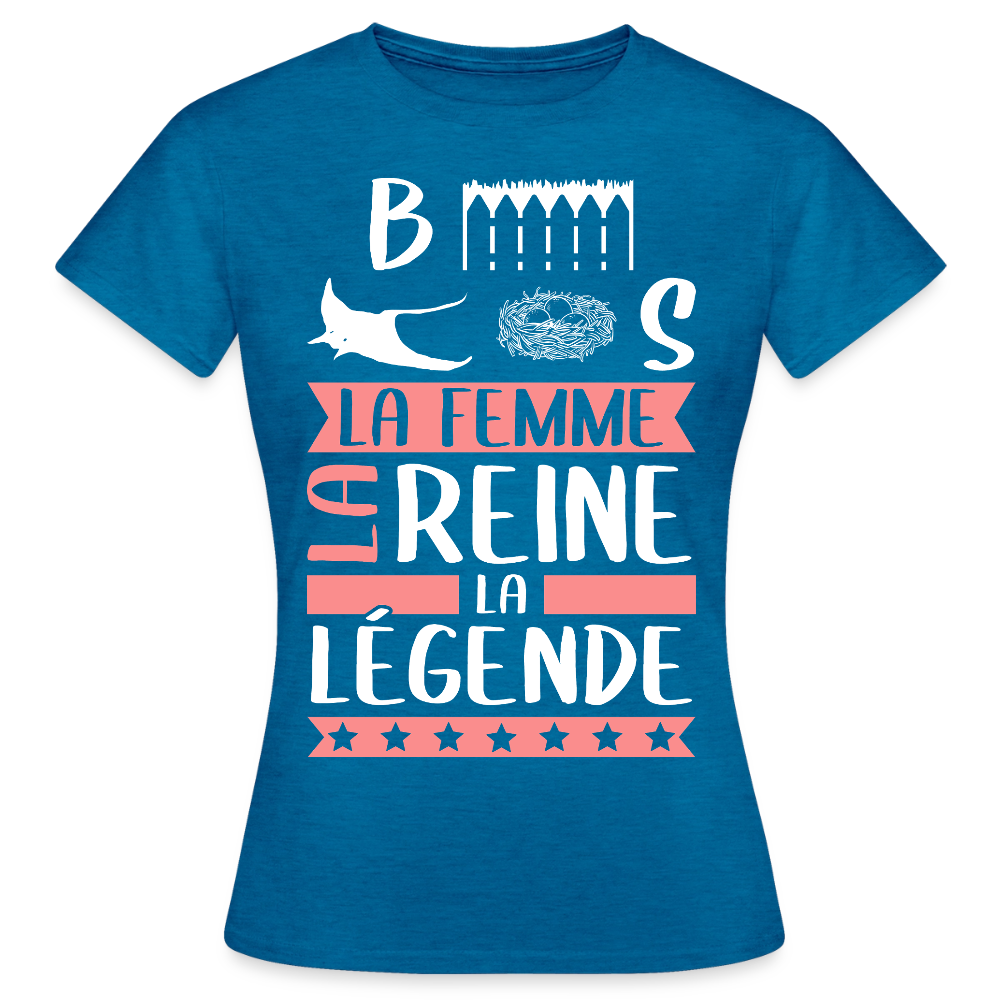 T-shirt femme Bérénice rébus – La femme, la reine, la légende - bleu saphir antique chiné