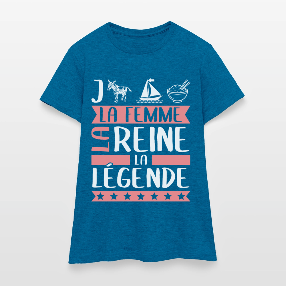T-shirt femme Jeanne-Marie rébus – La femme, la reine, la légende - bleu saphir antique chiné