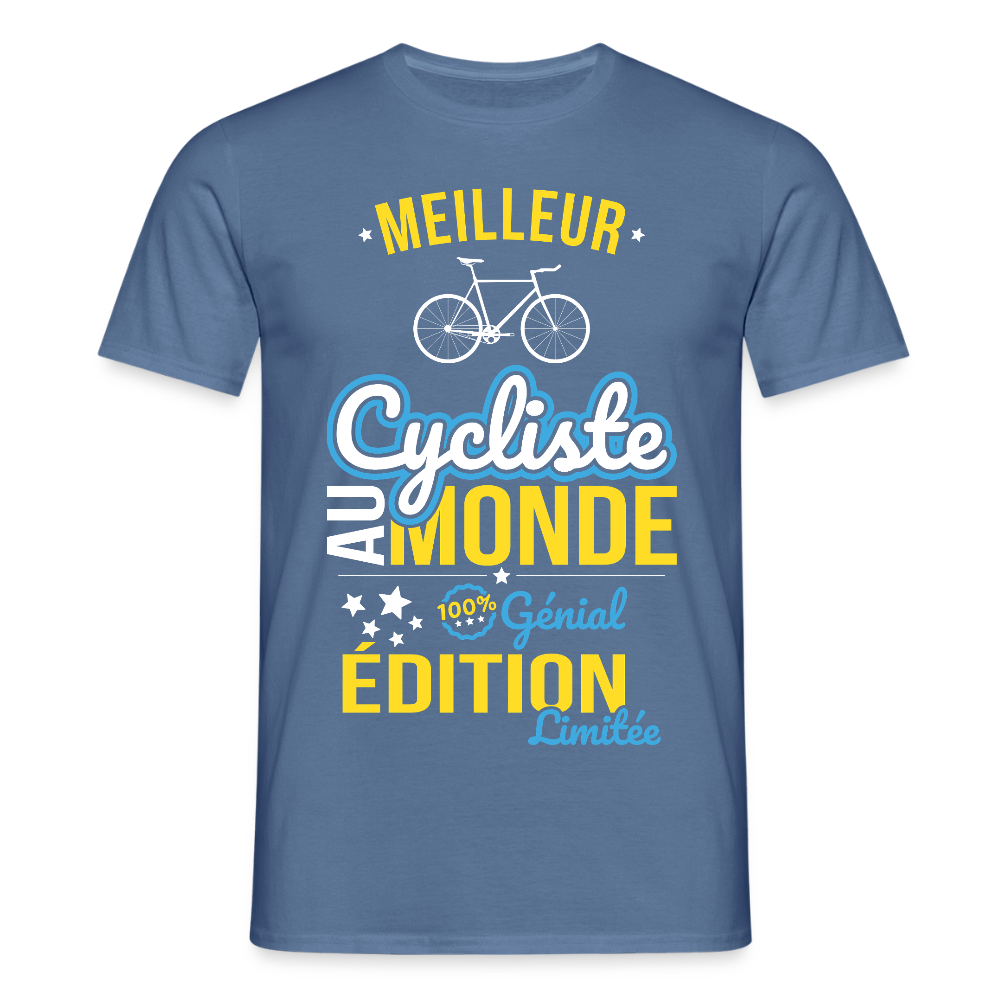 T-shirt Homme - Meilleur Cycliste au monde - 100% génial - bleu pigeon 