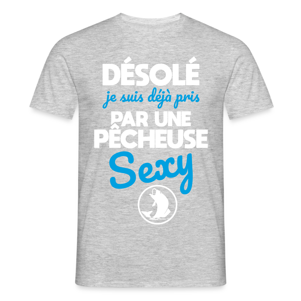 T-shirt Homme - Je suis pris par une pêcheuse sexy - gris chiné