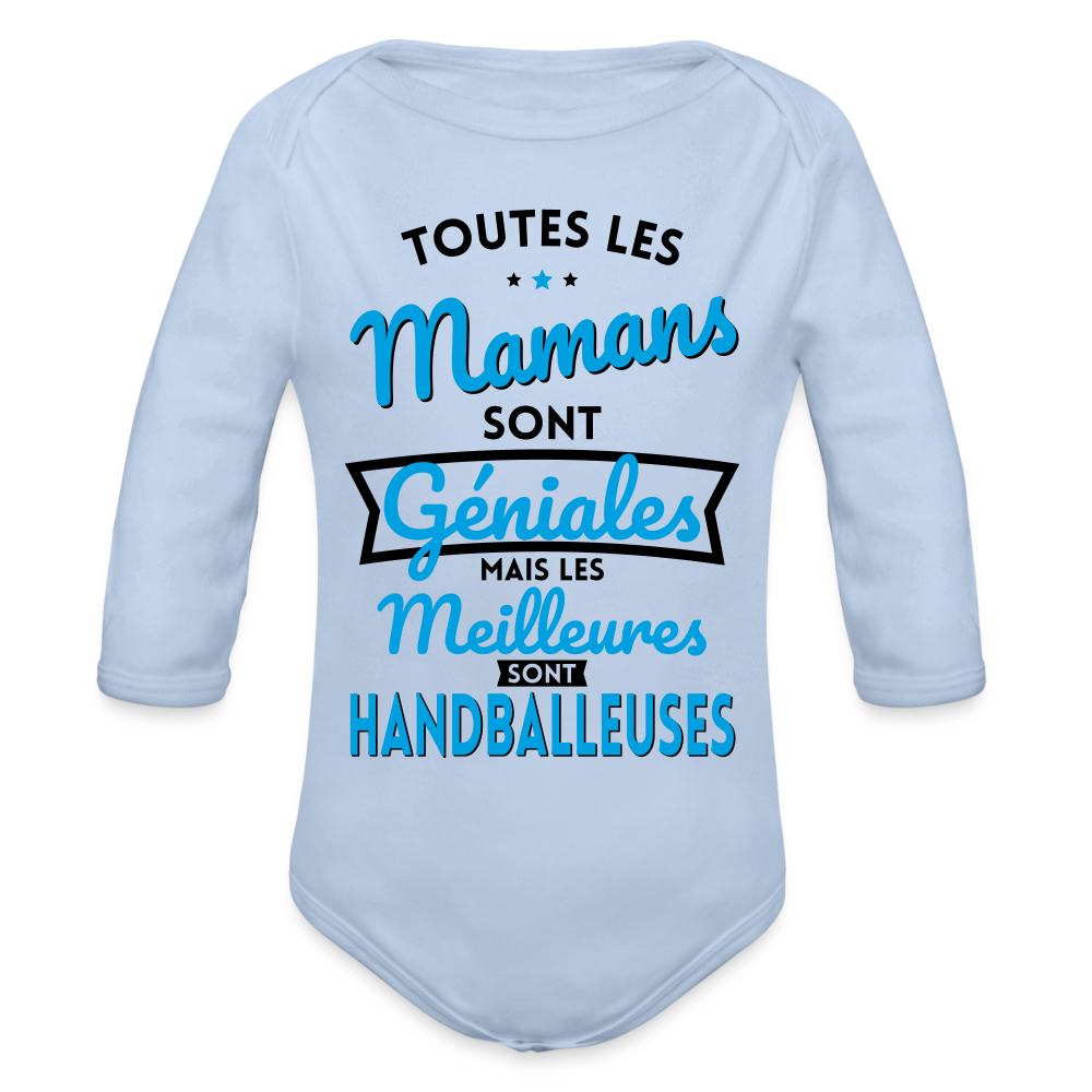Body Bébé bio manches longues - Mamans  géniales - Les meilleures sont handballeuses - ciel