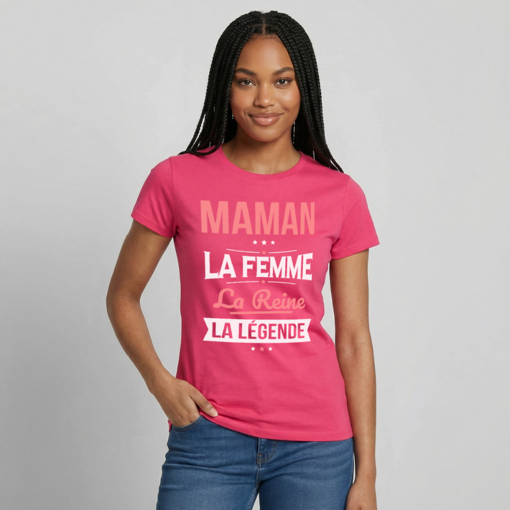 T-shirt femme cadeau - Maman, la femme, la reine, la légende - rose azalée