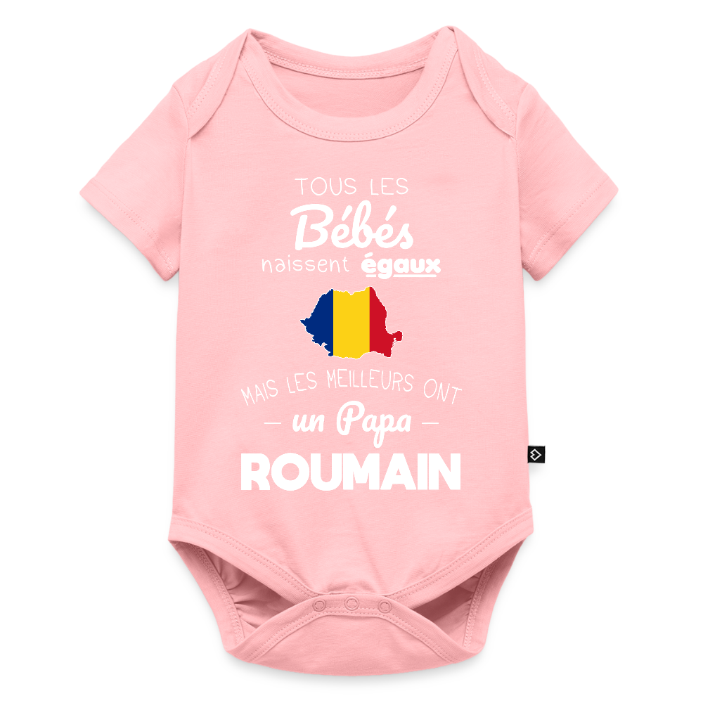 Body Bébé bio manches courtes - Les Meilleurs Ont Un Papa Roumain - rose