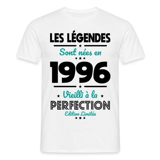 T-shirt anniversaire homme 30 ans couleur claire – Les légendes sont nées en 1996 - blanc