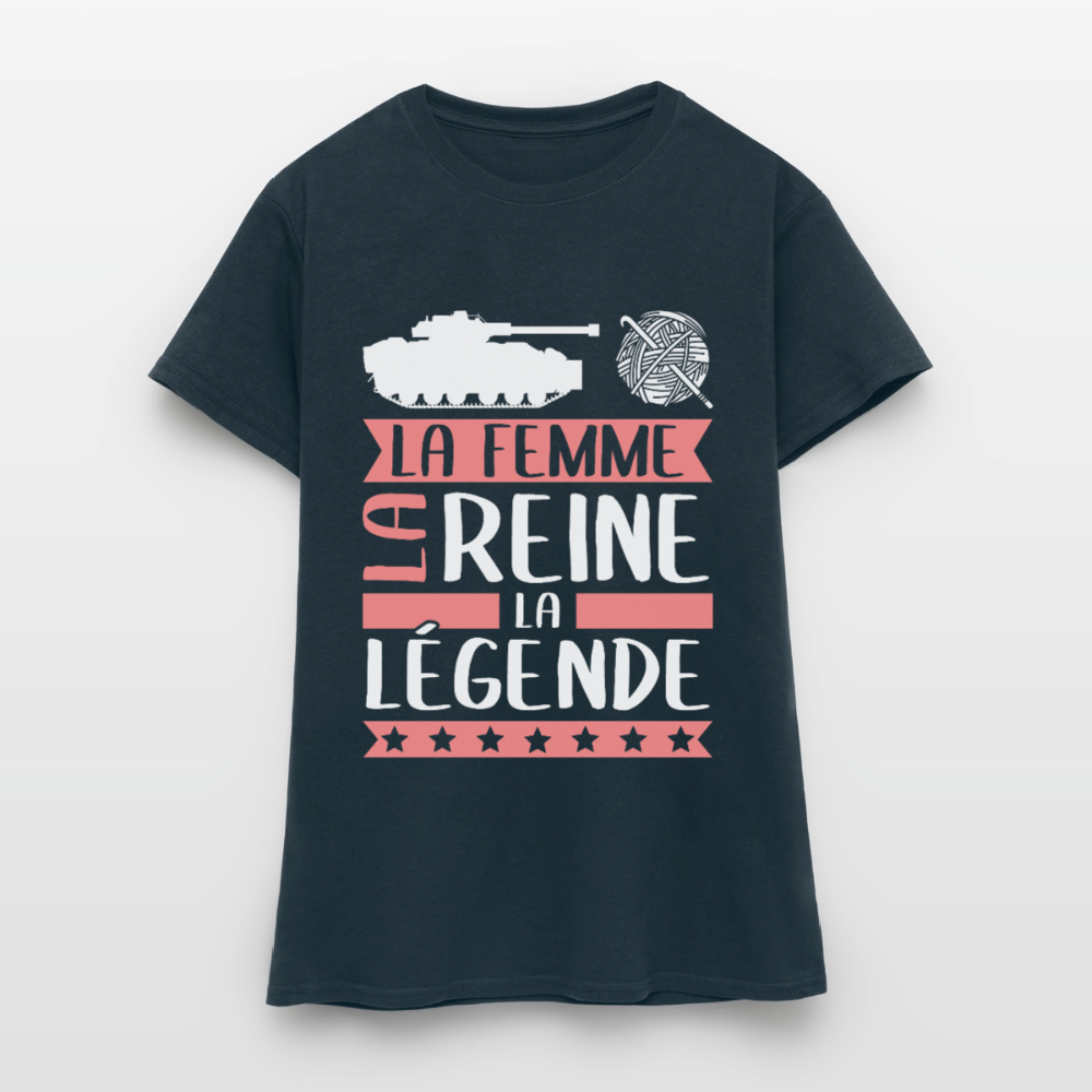 T-shirt femme Charlène rébus – La femme, la reine, la légende - marine