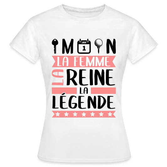 T-shirt femme coloris clair Clémentine en rébus – La femme, la reine, la légende - blanc