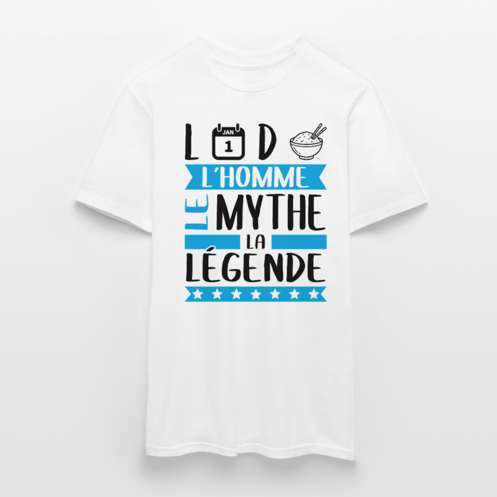 T-shirt homme coloris clair Landry en rébus – L’homme, le mythe, la légende - blanc