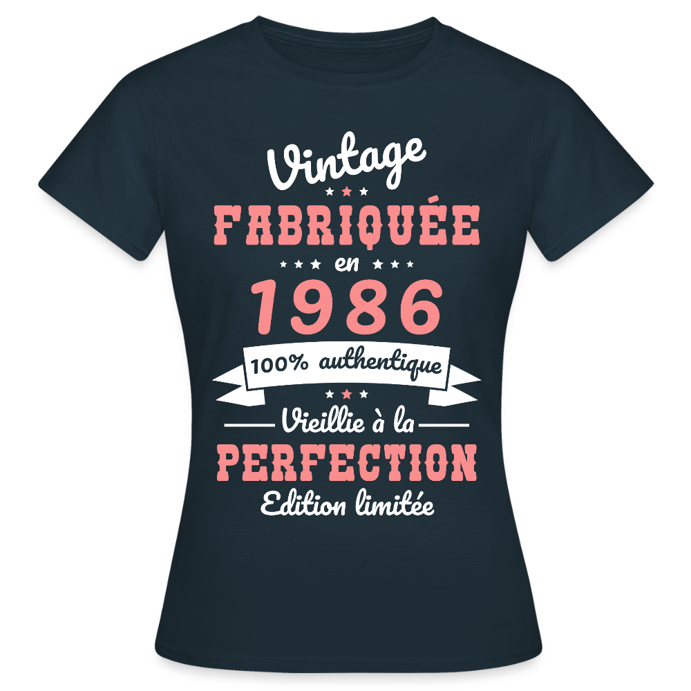 T-shirt anniversaire femme 40 ans – Vintage 1986 - marine