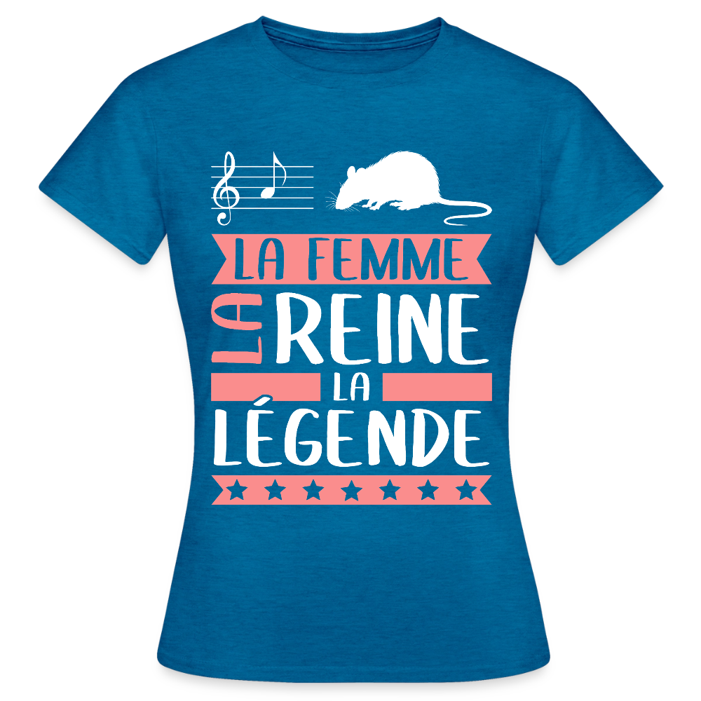 T-shirt femme Lara rébus – La femme, la reine, la légende - bleu saphir antique chiné