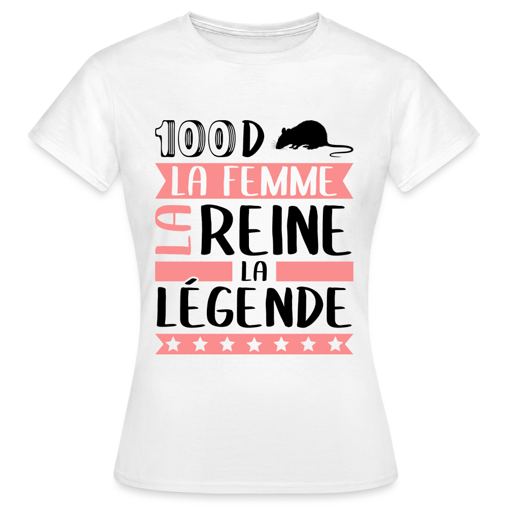 T-shirt femme coloris clair Sandra en rébus – La femme, la reine, la légende - blanc