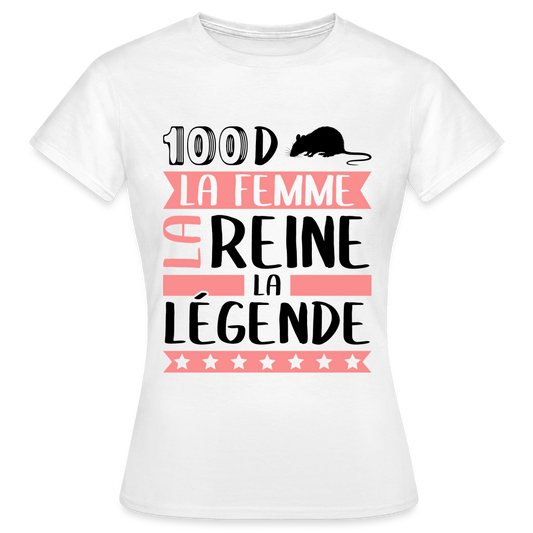 T-shirt femme coloris clair Sandra en rébus – La femme, la reine, la légende - blanc